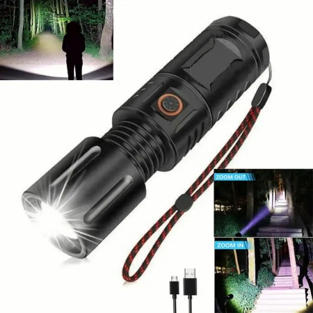 3000 Lumens 6500 mAh High Brightness Waterproof Rechargeable LED Zoom Torch